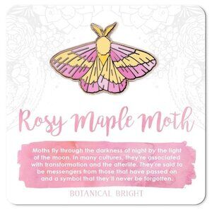 Rosy Maple Moth Enamel Pin - Gold Plated‎ Brooch - Insect & Nature Jewelry